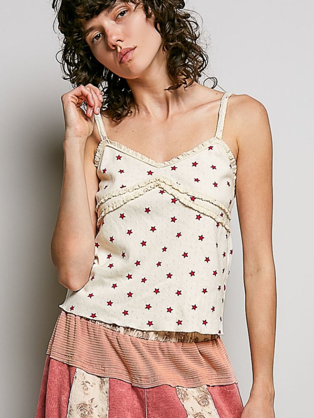 POL STARS AND STRIPES ADJUSTABLE TANK WITH CROCHET